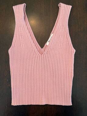 Madewell Pink Ribbed V-Neck Knit Tank, size M